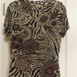 Chico's Black/Brown/Tan Short Sleeve Top